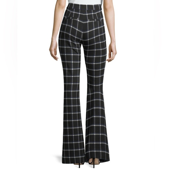 NWOT Derek Lam 10 Crosby High-Waist Grid-Print Flared-Leg Crepe Pants - Picture 3 of 10